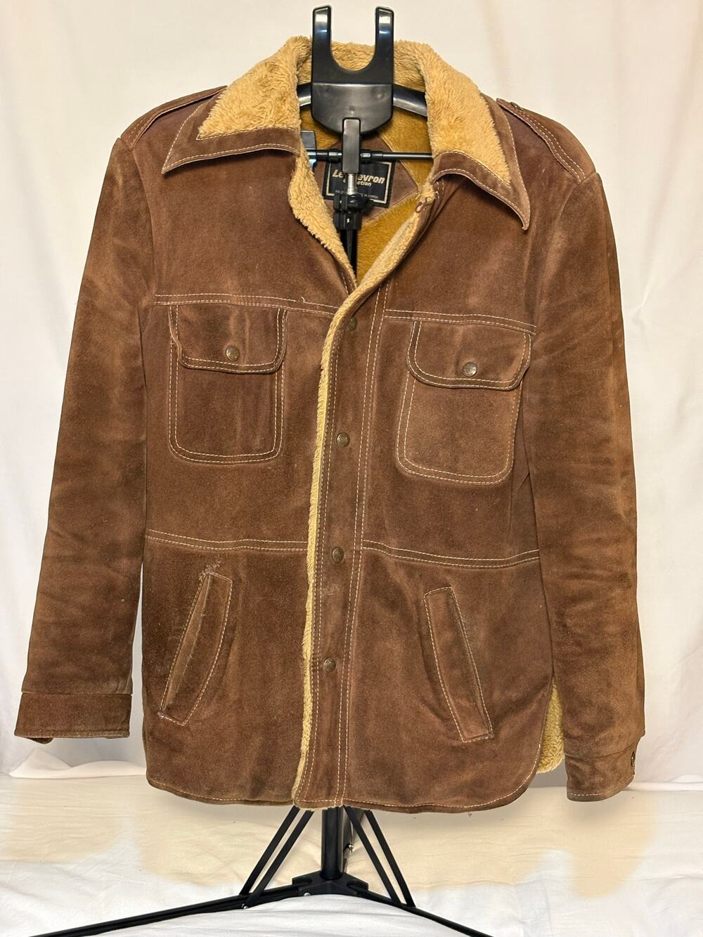 Vintage Brown Leather Faux Shearling Ranch Coat Men’s 38